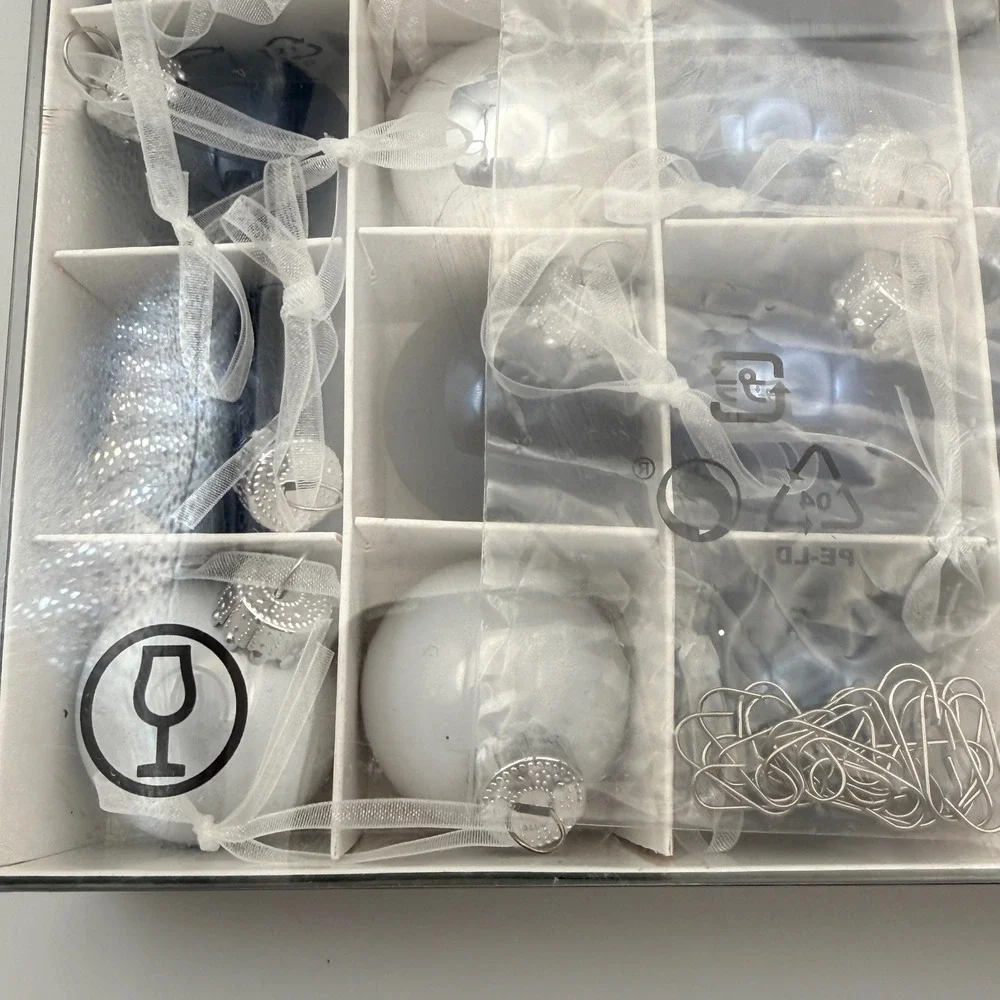 IKEA Vinter 2021 Blue White Silver Glass Christmas Ornaments Set of 20